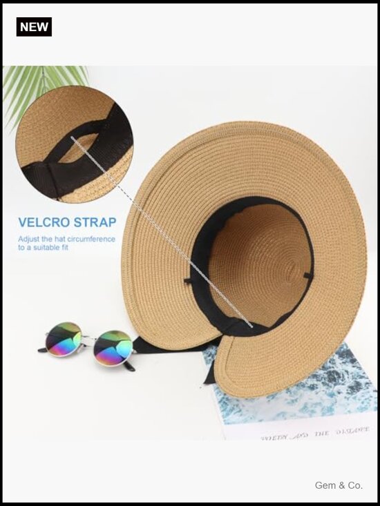 Foldable Straw Sun Hat with Bowknot UPF 50+ Travel Beach Hat